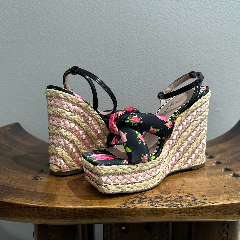 Betsey Johnson Black Floral Wedges